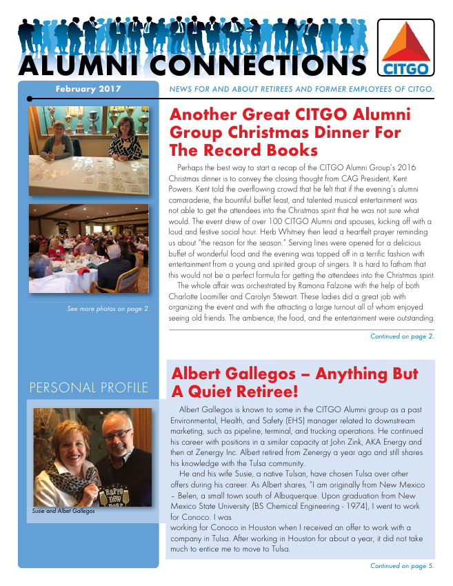 Cover of the February 2017 Alumni Connections newsletter