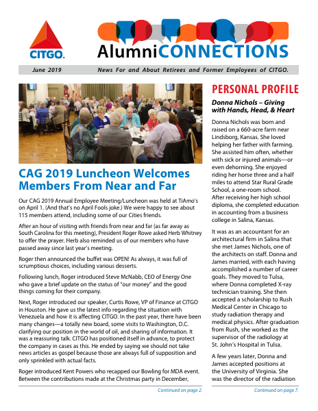 Cover of the June 2019 Alumni Connections newsletter