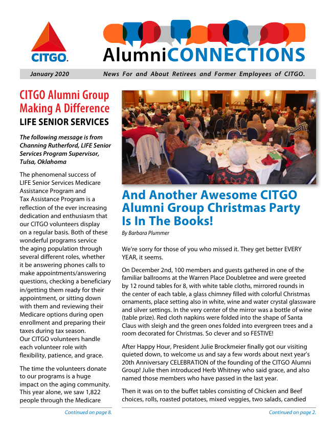 Cover of the January 2020 Alumni Connections newsletter