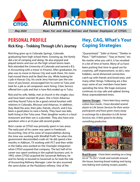 Cover of the May 2020 Alumni Connections newsletter