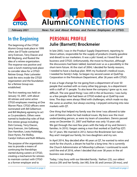 Cover of the February 2021 Alumni Connections newsletter