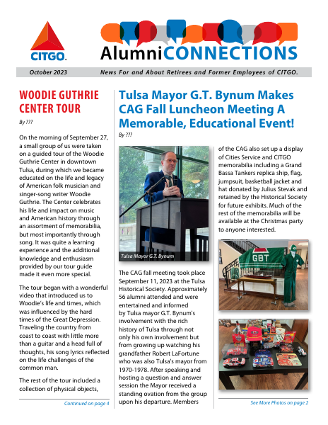 Cover of the October 2023 Alumni Connections newsletter